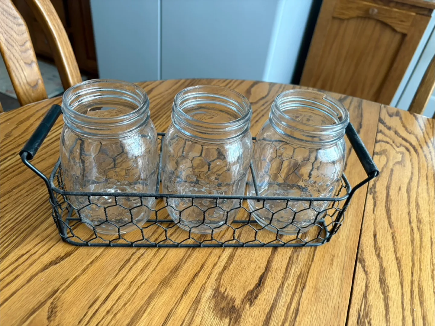 ❤️Mason Jar Centerpiece With Metal Basket thumbnail