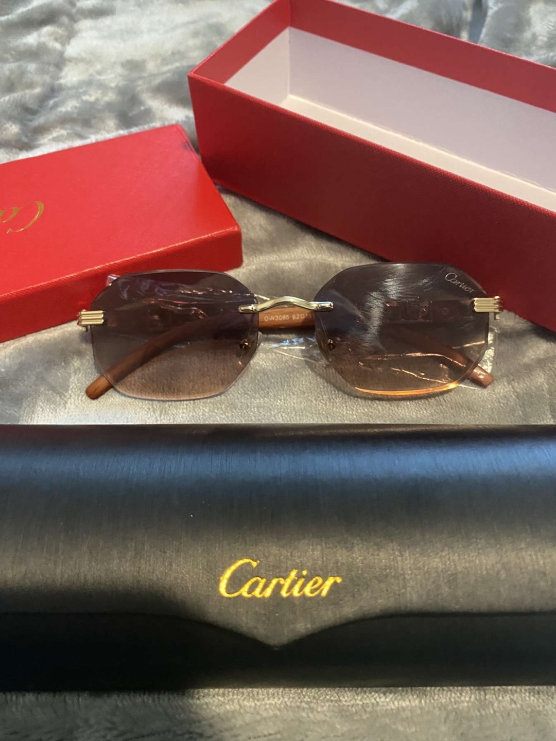Cartier Metal Rimless Sunglasses Smooth Golden Finish