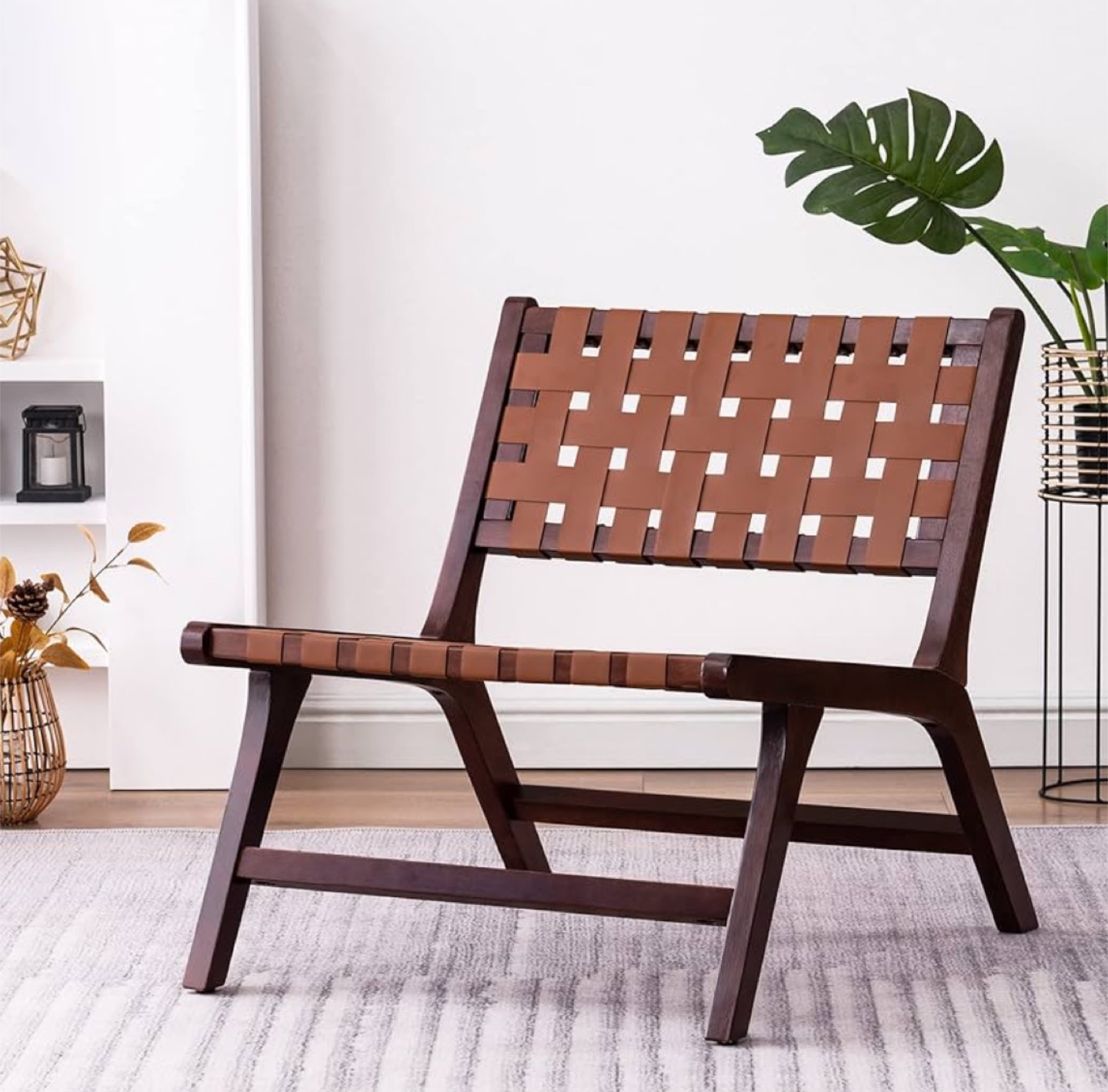 Brown Woven Leather Accent Chair x2 - photo 2