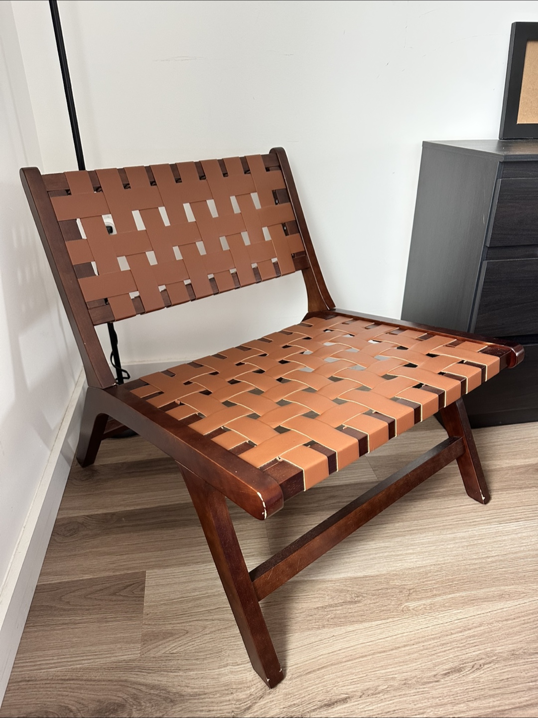 Brown Woven Leather Accent Chair x2