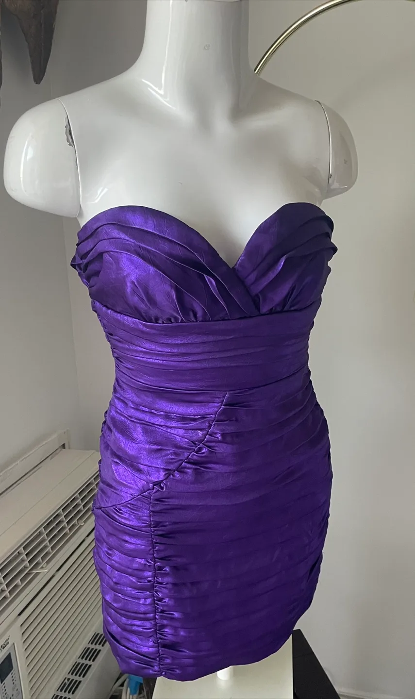 Zara Purple Strapless Ruched Dress - Size XS thumbnail