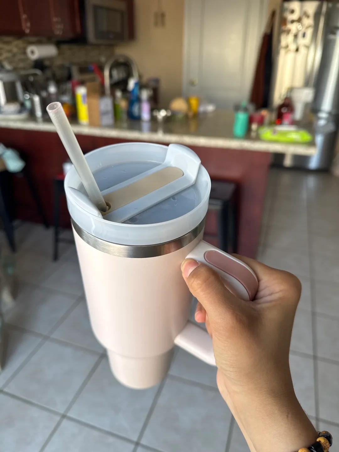 Pink Insulated Tumbler with Handle & Straw thumbnail