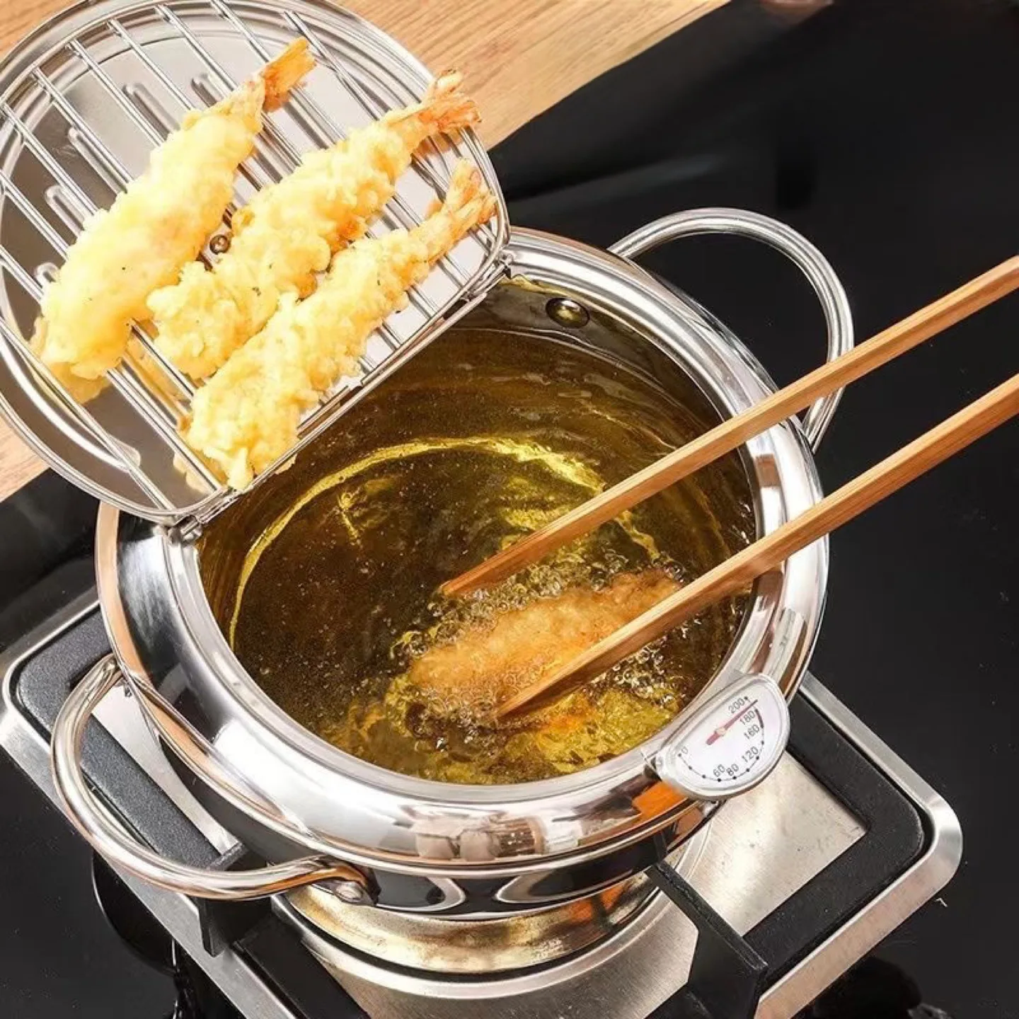 Stainless Steel Deep Fryer Pot with Thermometer thumbnail