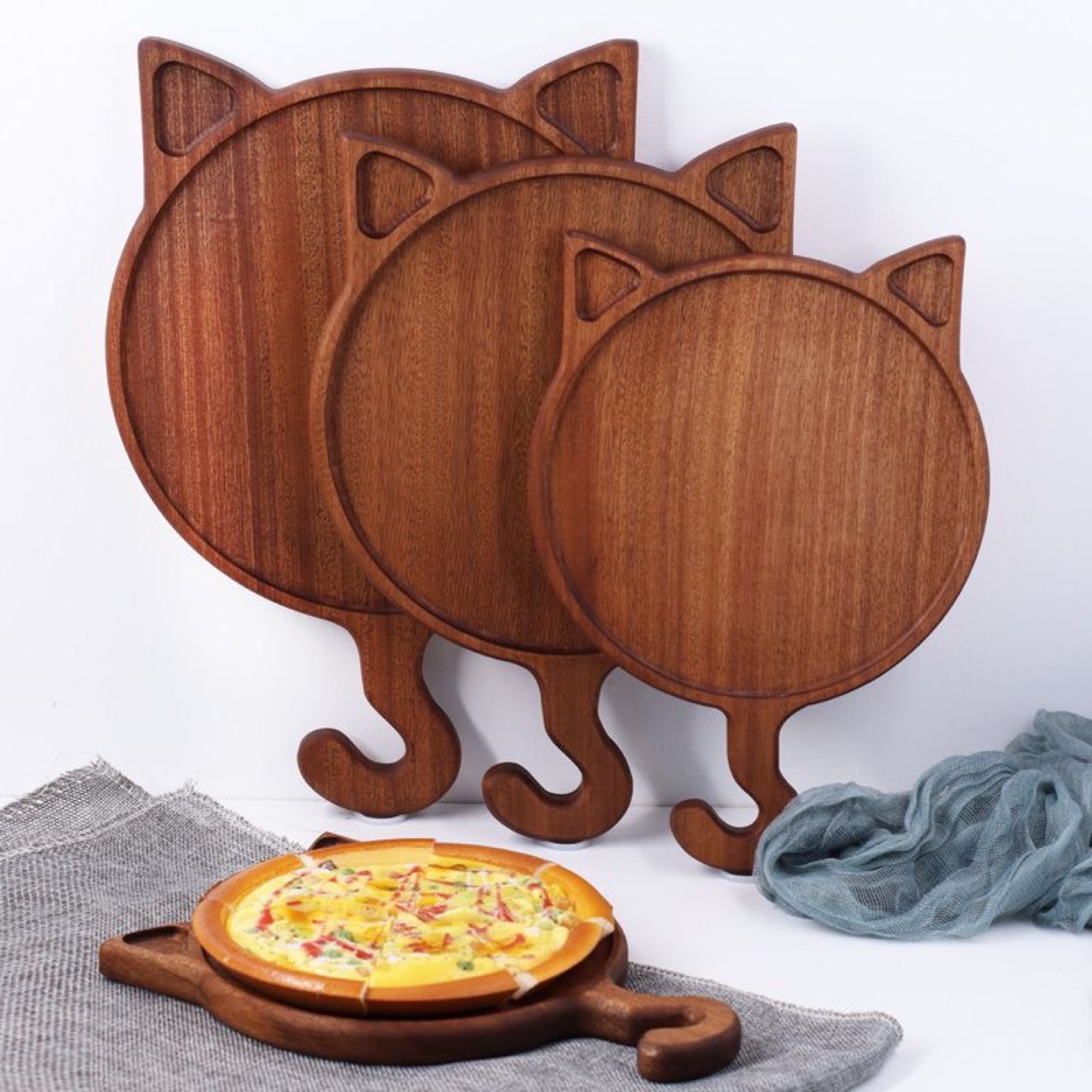 Wooden Cat Shaped Pizza Serving Board