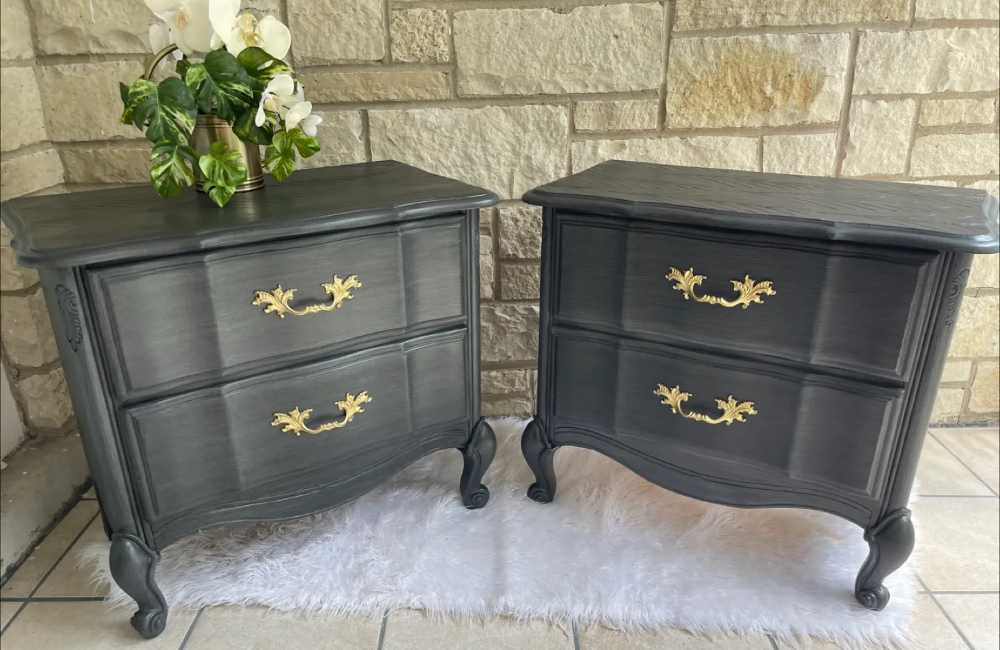 Redone French Provincial Set of Nightstands Brushed Gray thumbnail