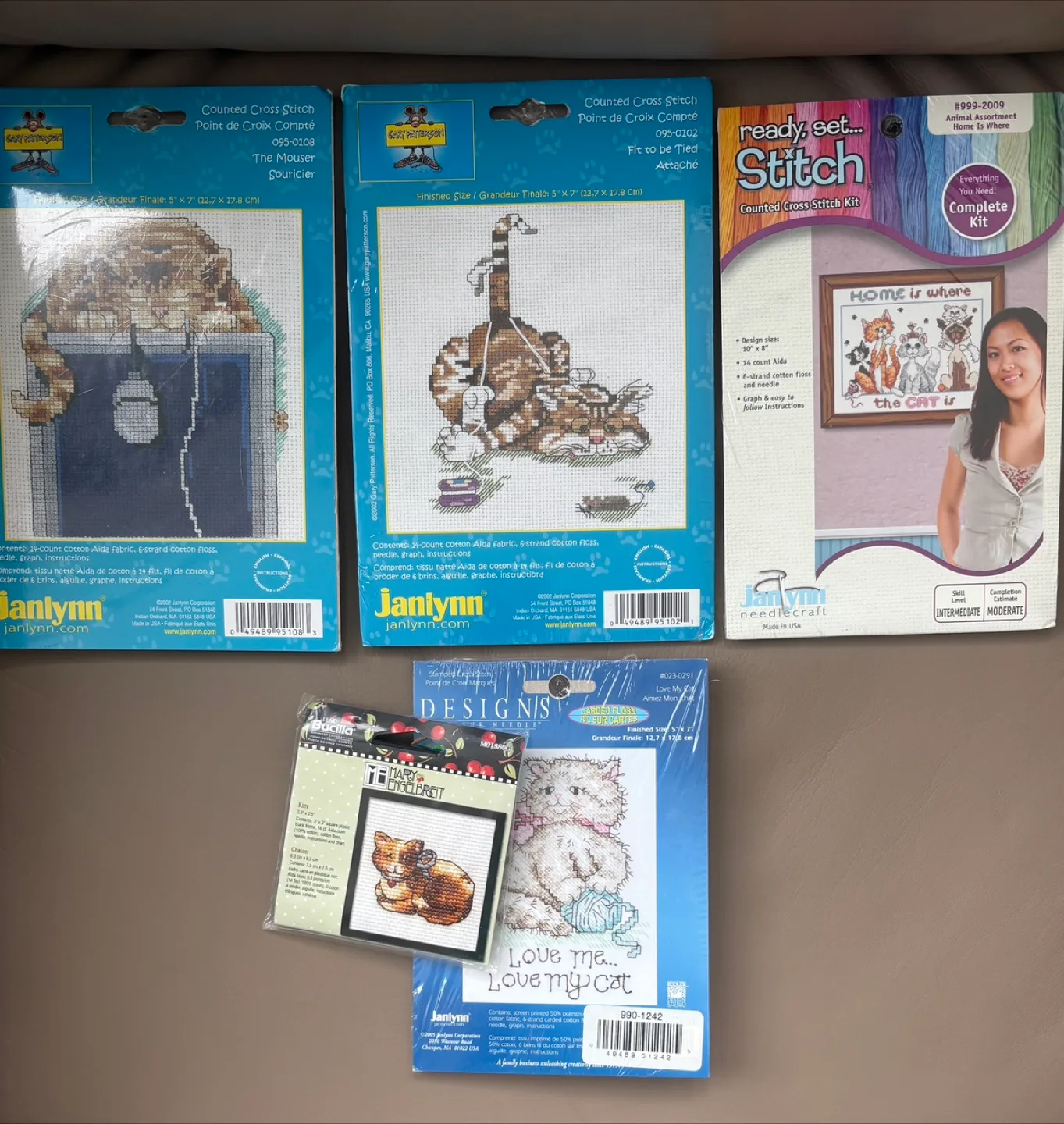 5 New Cat themed Counted Cross Stitch Kits thumbnail