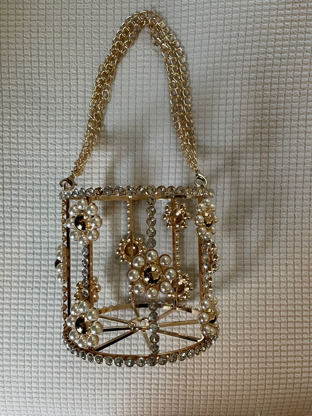 Decorative Gold & Pearl Beaded Cage Bag thumbnail