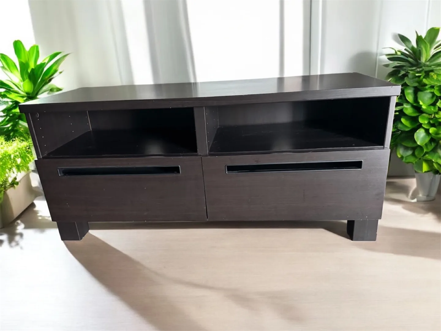 IKEA BLACK/BROWN TV STAND W/2 DRAWERS thumbnail