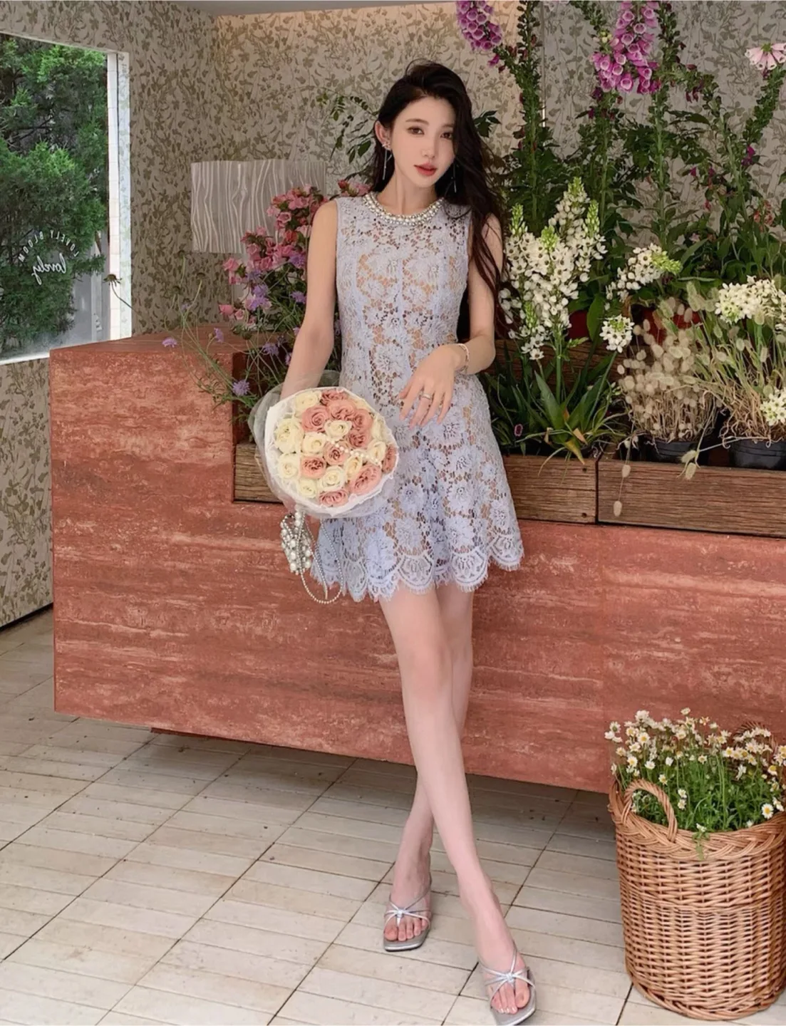 Lace Mini Dress with Pearl Detail thumbnail