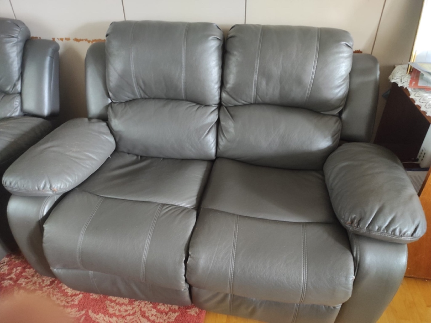 Leather Reclining Loveseat - Grey