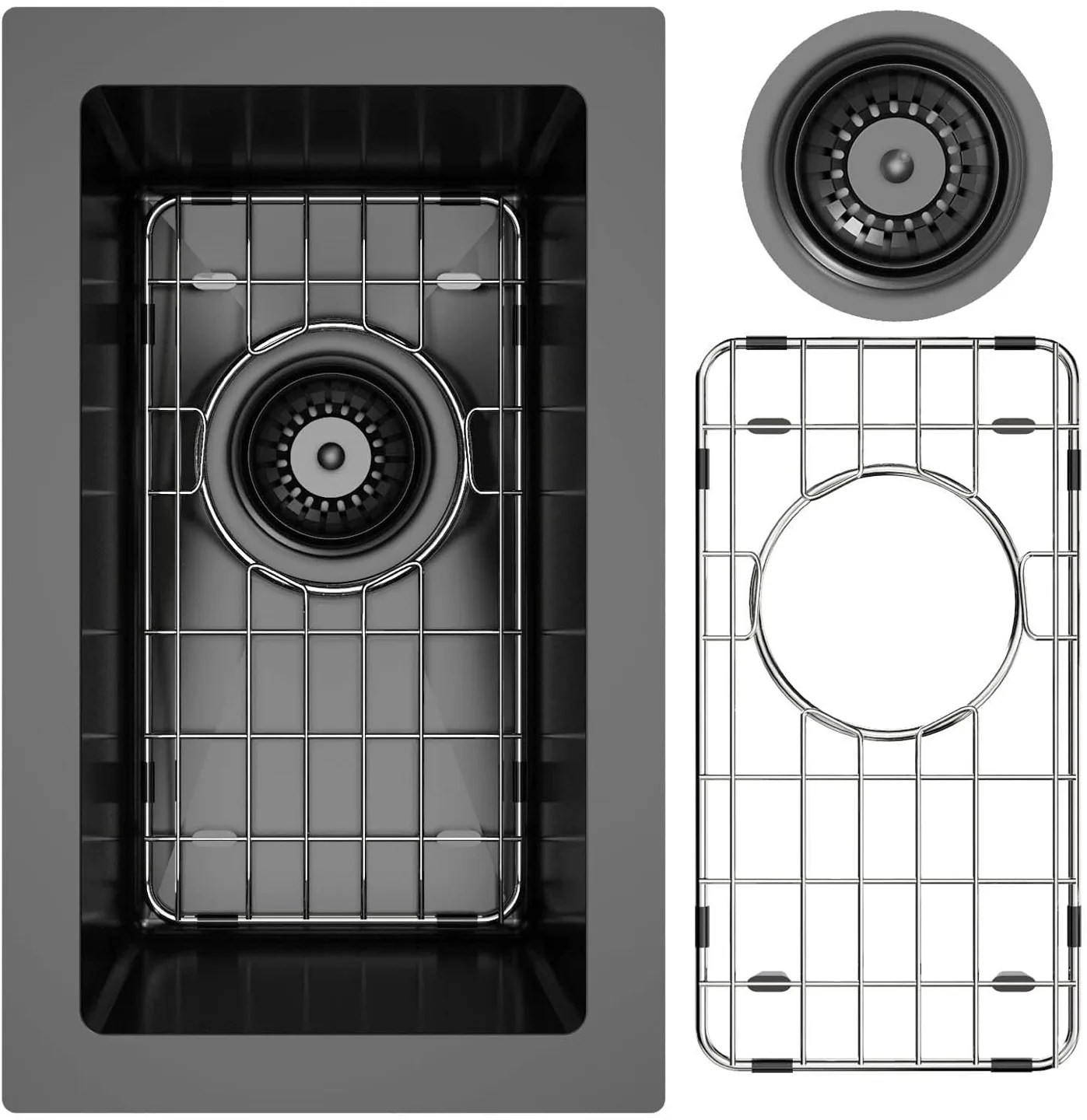 Kitchen Bar Sink with Bottom Grid & Basket Drainer - New thumbnail