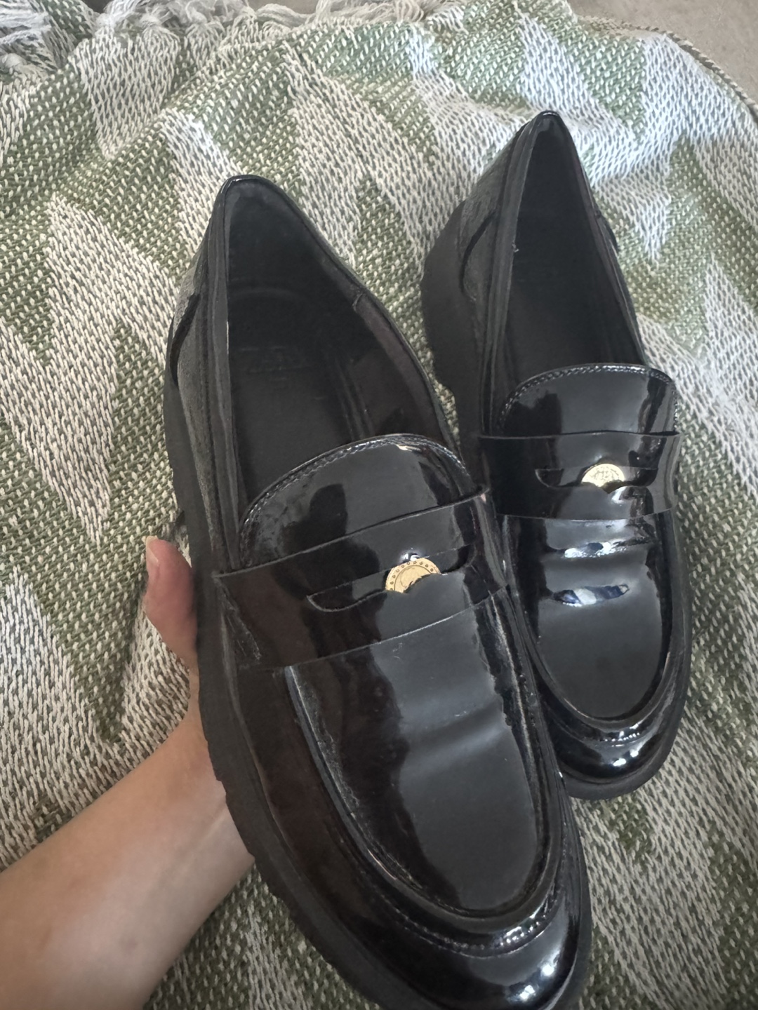 Zara Black Patent Leather Loafers - Size 10