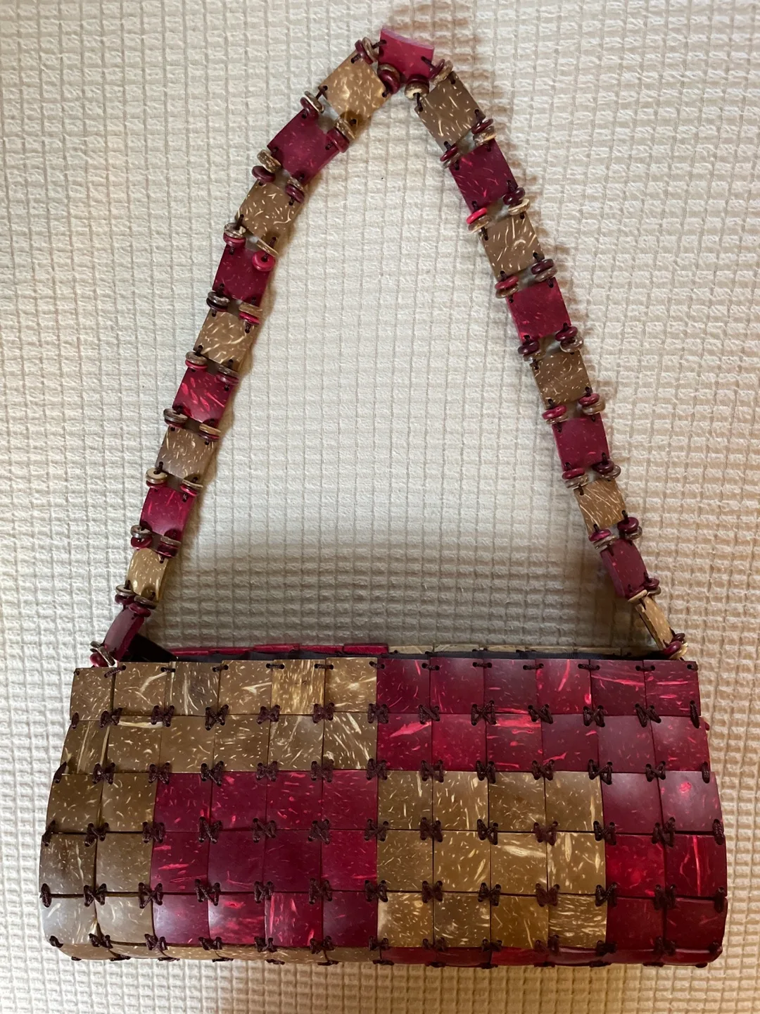 Handmade Red & Brown shell Purse thumbnail