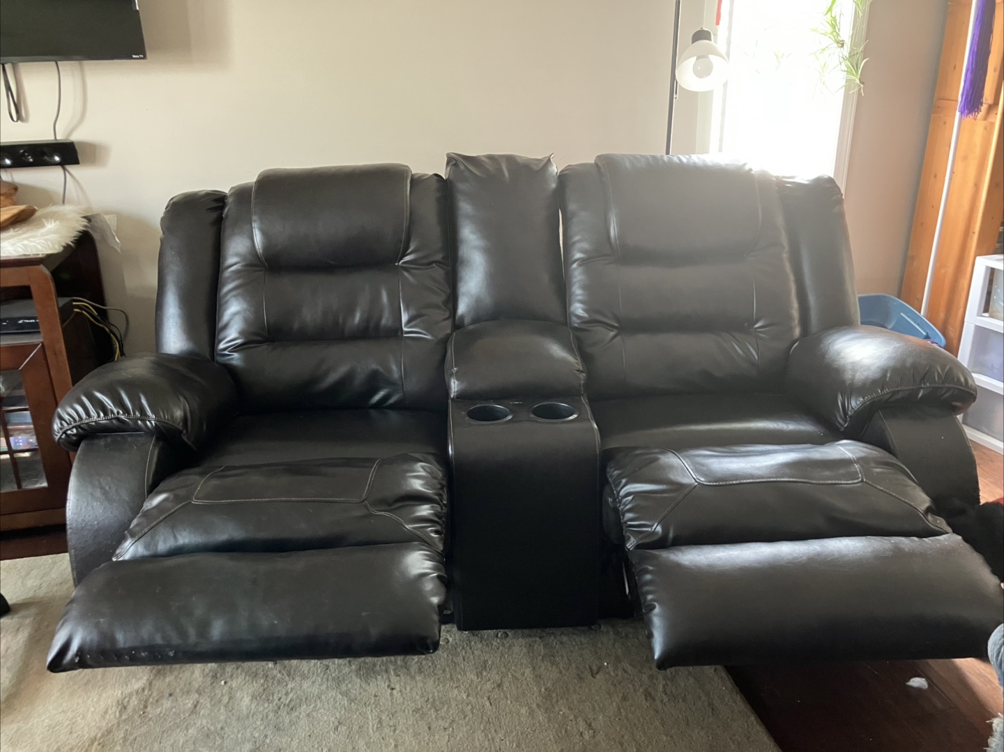 Brown Faux Leather Loveseat Recliner - photo 2