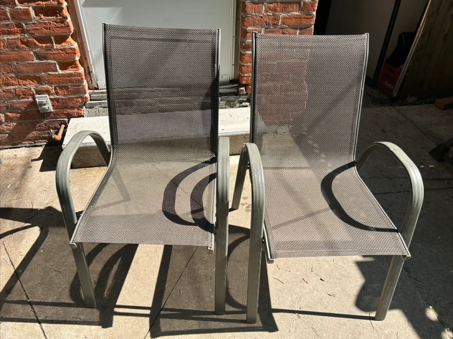 2 Outdoor chairs-stackable-Grey-good condition thumbnail