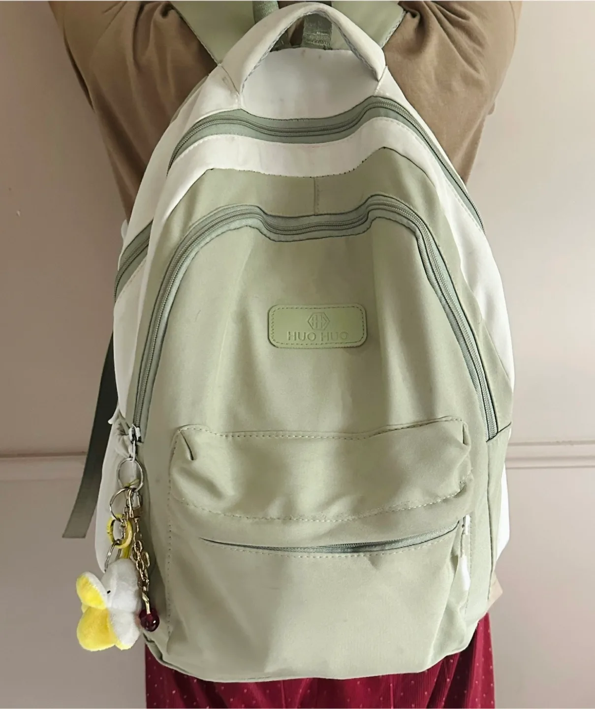 Cute Backpack - Sage Green & White