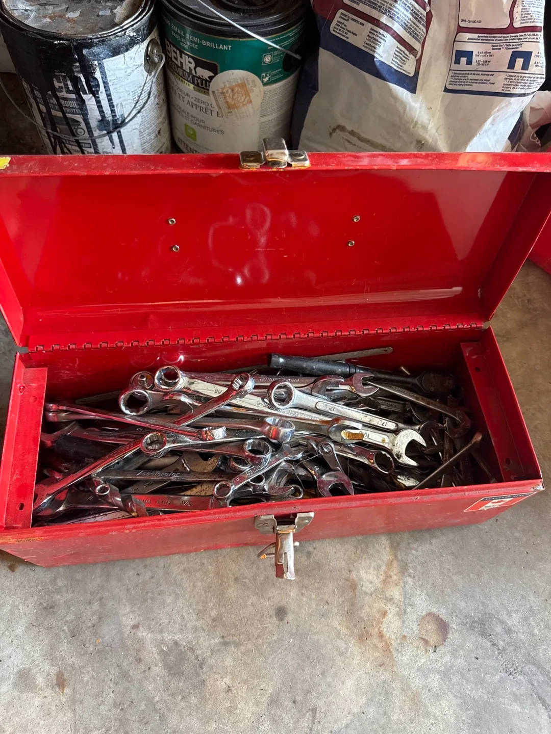 Red Metal Tool Box with Wrenches thumbnail
