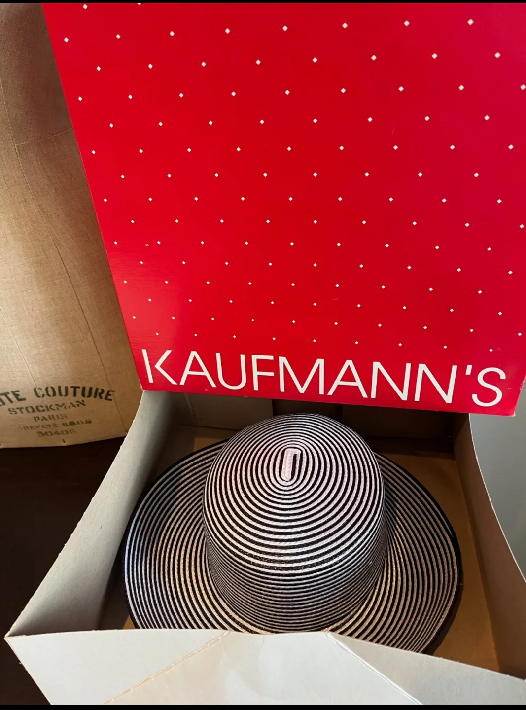 Vintage Liz Claiborne Black and White Striped Hat image indicator(5)