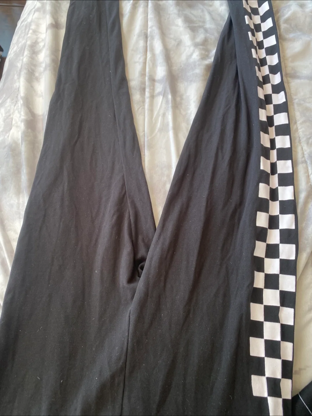 Black Leggings with Checkered Stripe thumbnail
