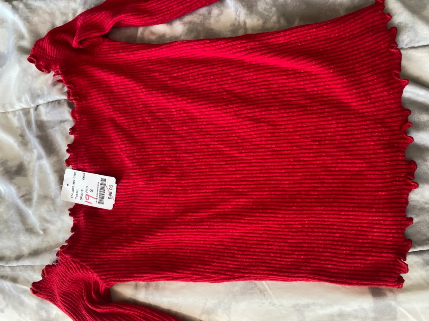 Garage Red Curly Hem Rib Top - Size Small thumbnail