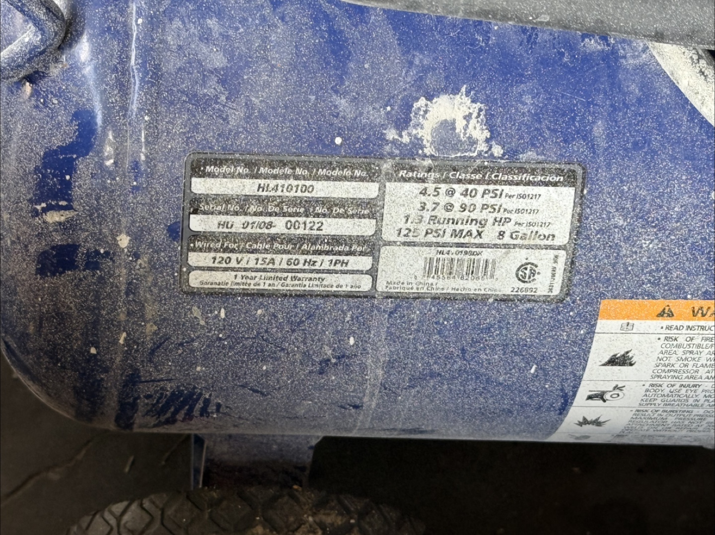 Campbell Hausfeld HL410100 Air Compressor - 8 Gallon - photo 2