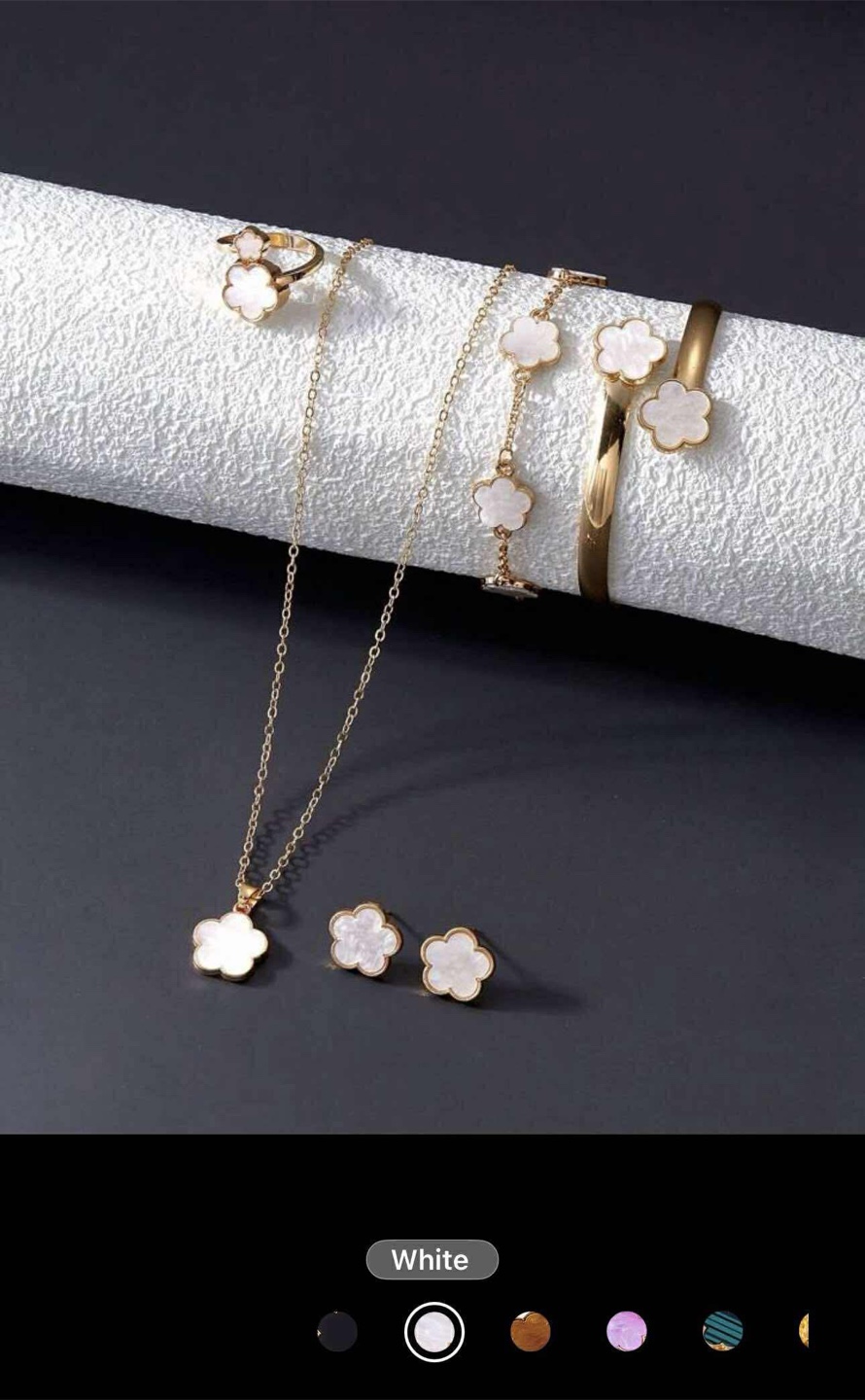Flower Design Jewellery Set - Necklace, Ring, Earrings, Bracelet - photo 3