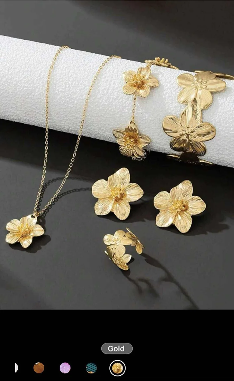 Flower Design Jewellery Set - Necklace, Ring, Earrings, Bracelet image indicator(5)