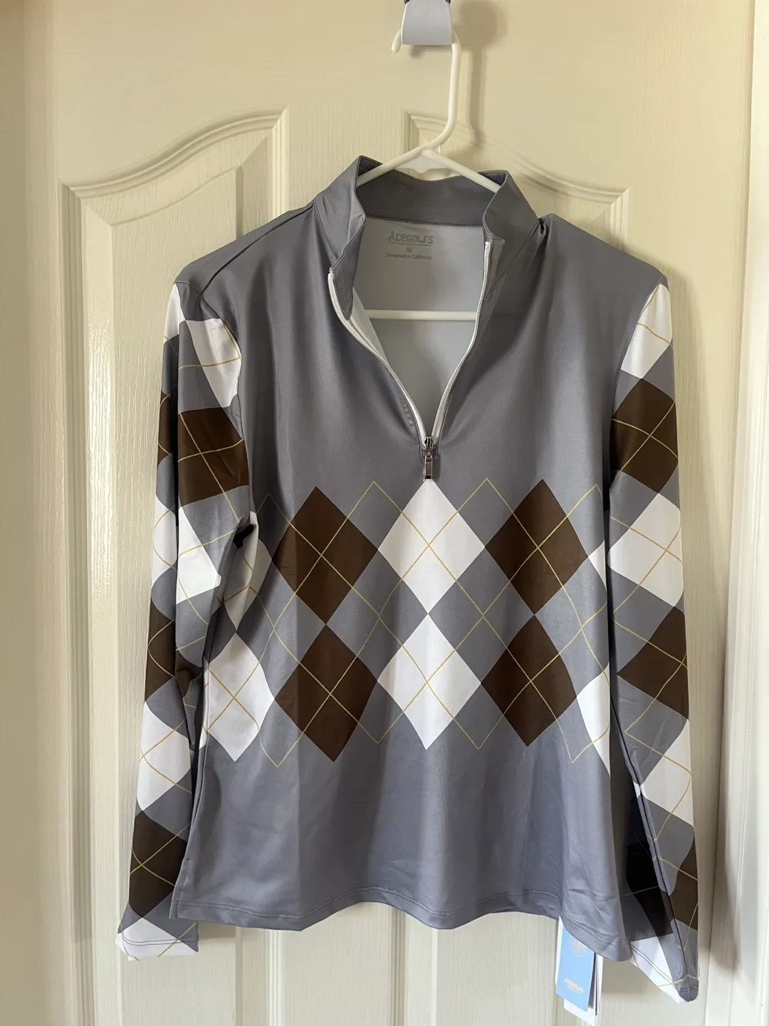 Ace Golfs Gray Argyle Shirt- Size M thumbnail