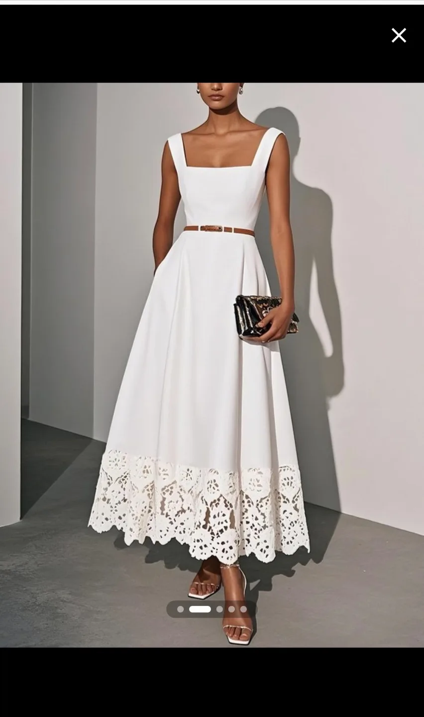 New FEHAUTE White Lace A-Line Maxi Dress - US 8 image indicator(3)