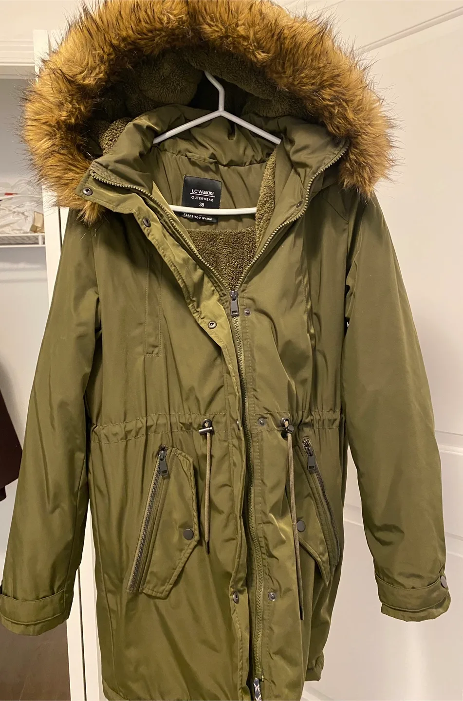 LC Waikiki Olive Green Winter Coat - Size 38 thumbnail