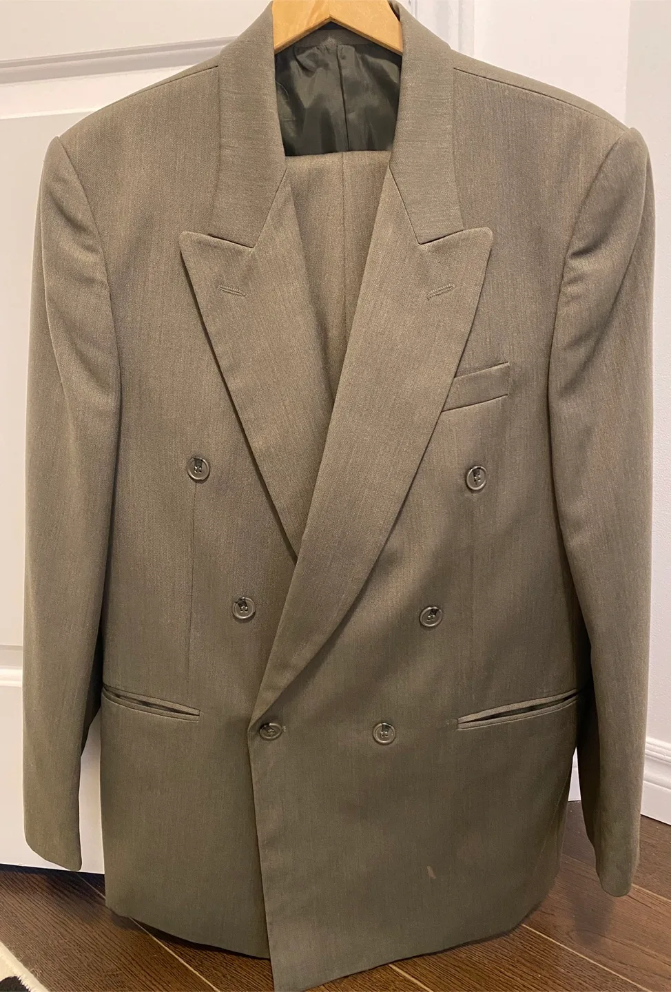 Men's Double Breasted Suit - Olive Green thumbnail