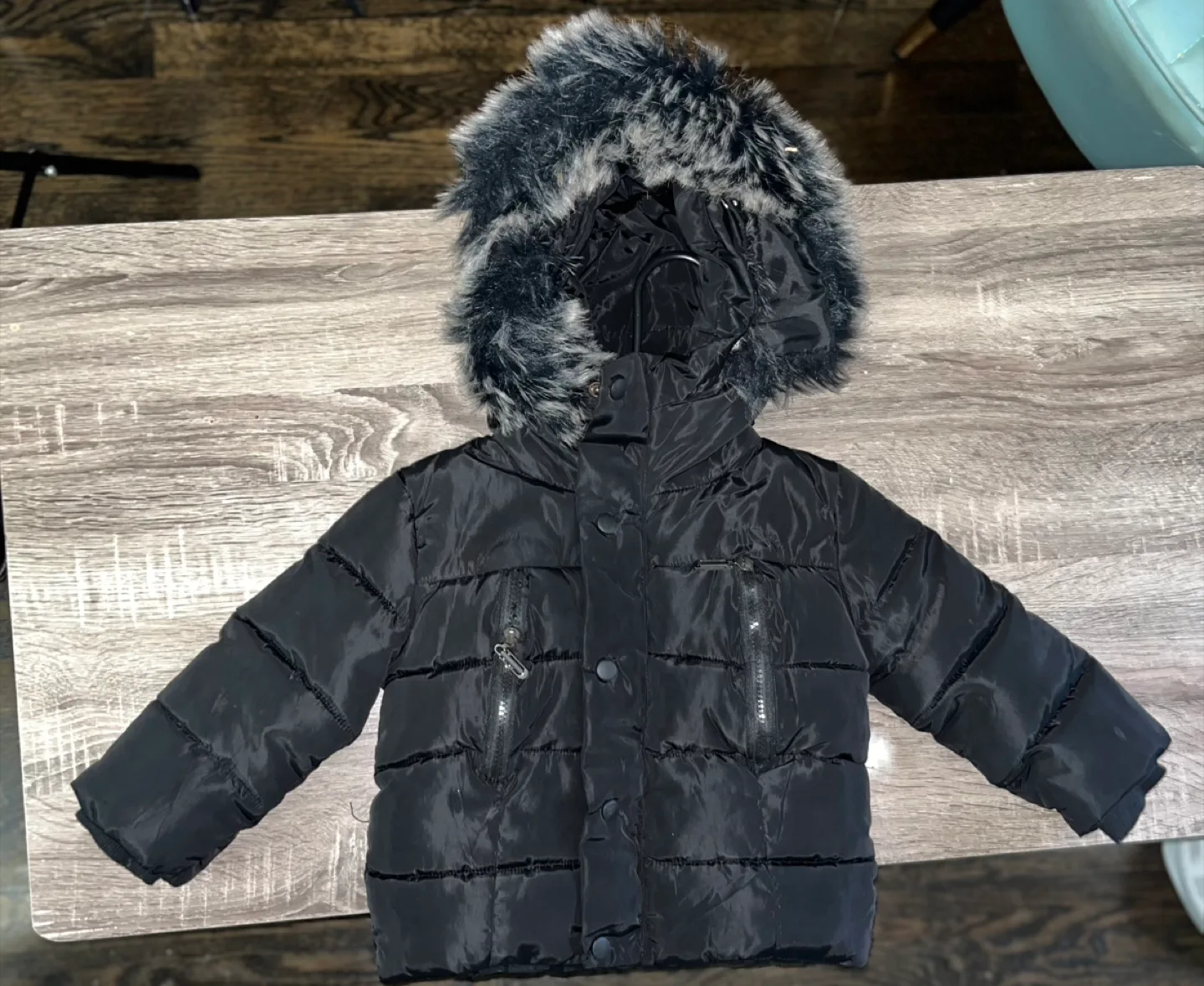 Black Puffer Jacket with Fur Hood thumbnail