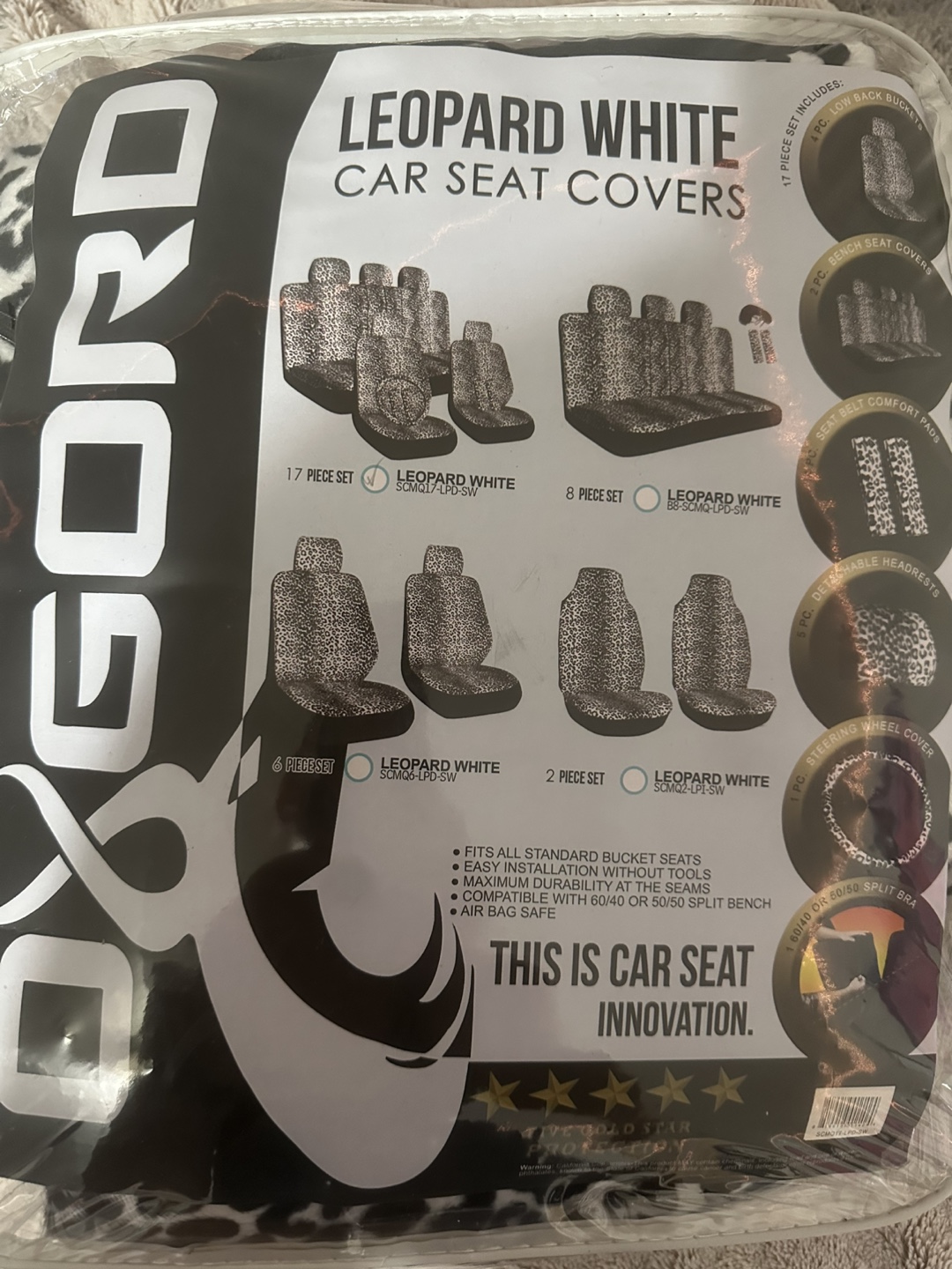 DXGORD Leopard White Car Seat Cover Set - photo 2