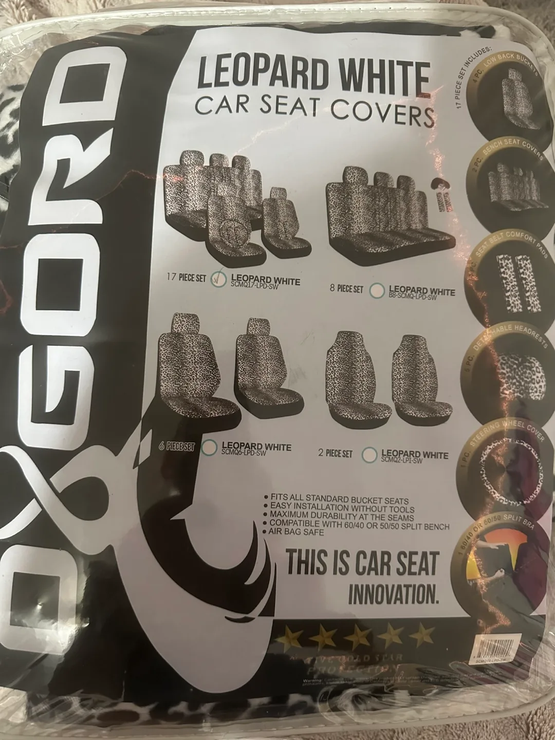 DXGORD Leopard White Car Seat Cover Set image indicator(2)
