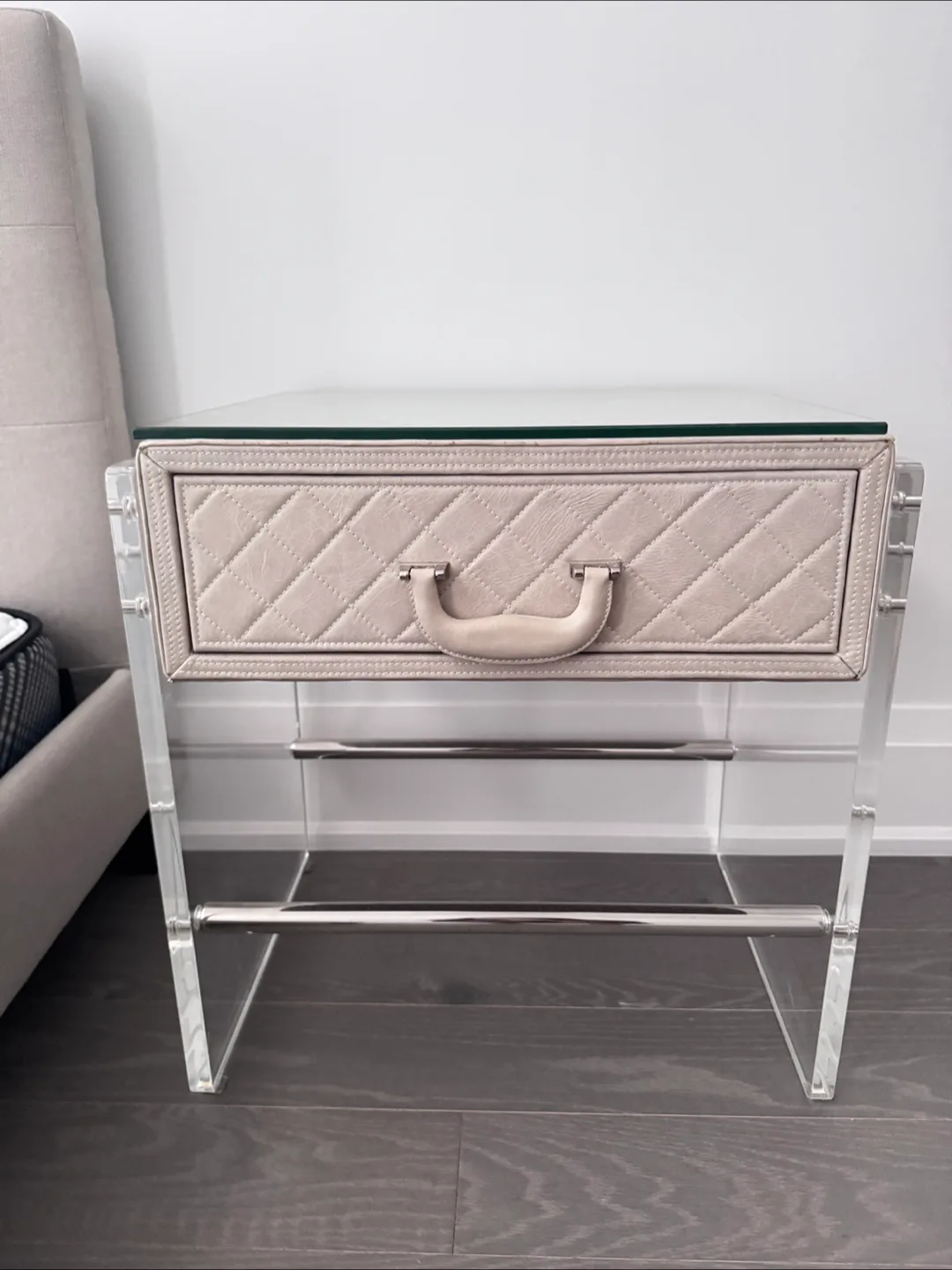 Quilted Faux Leather & Acrylic Nightstand thumbnail