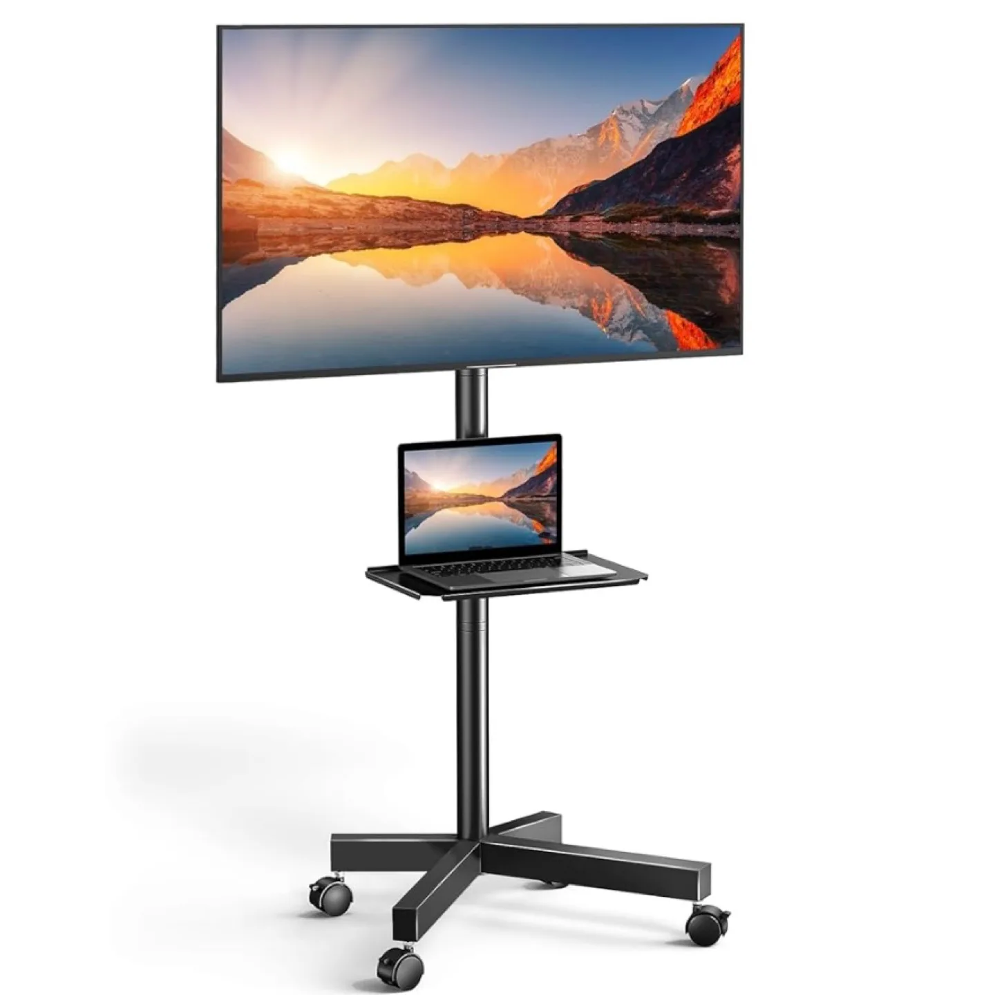 Rolling TV Stand with Mount & Shelf