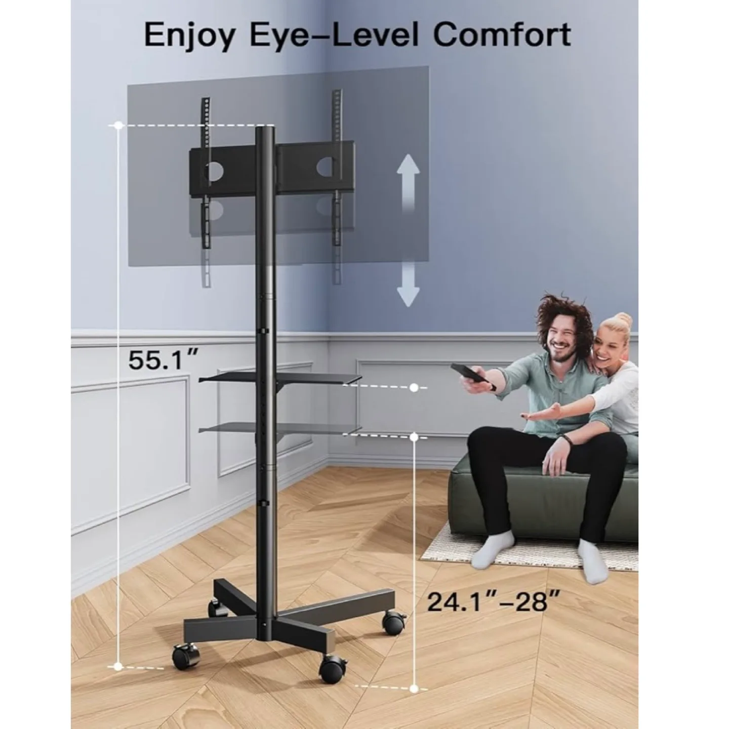 Rolling TV Stand with Mount & Shelf image indicator(3)