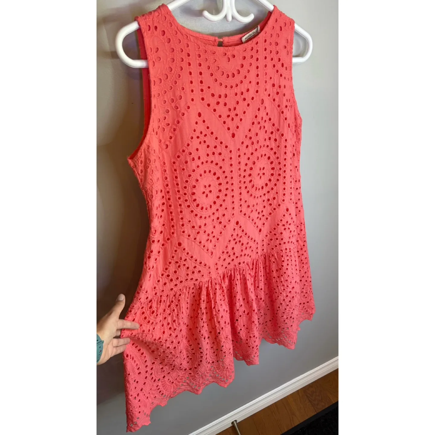 Valentina Naldi Coral Eyelet Sleeveless Drop Waist Dress Sz XL thumbnail