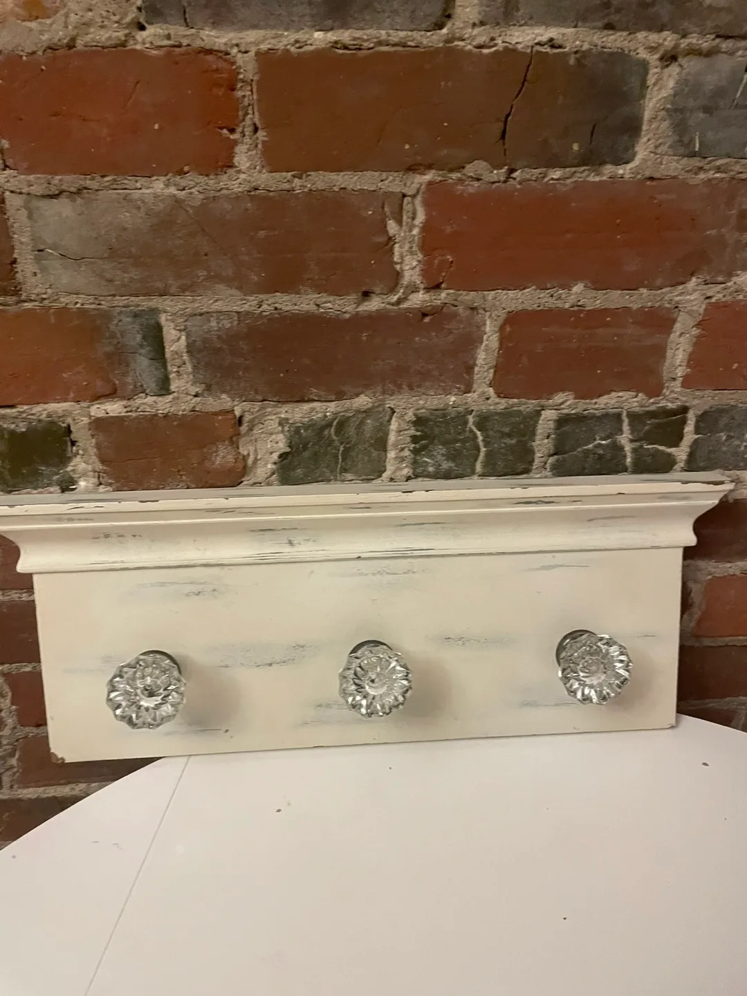 Vintage looking White Wall Shelf with Glass Knobs thumbnail