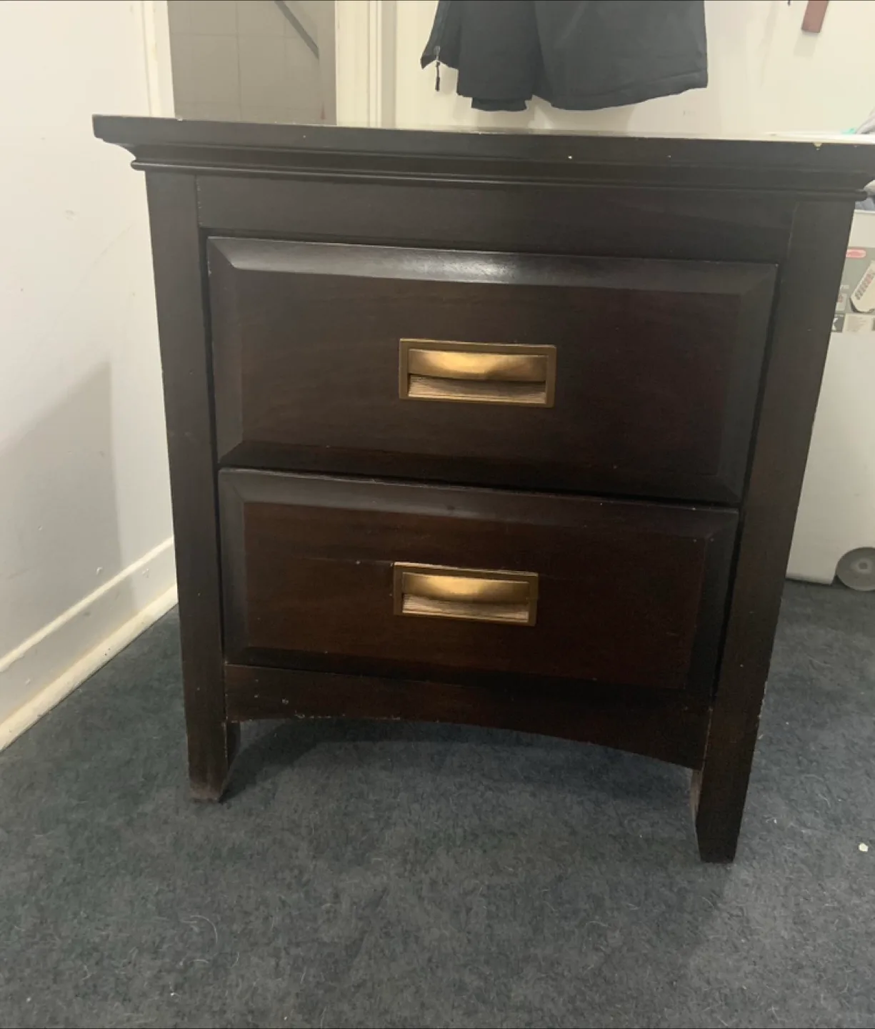Dark Brown Nightstand with Two Drawers thumbnail