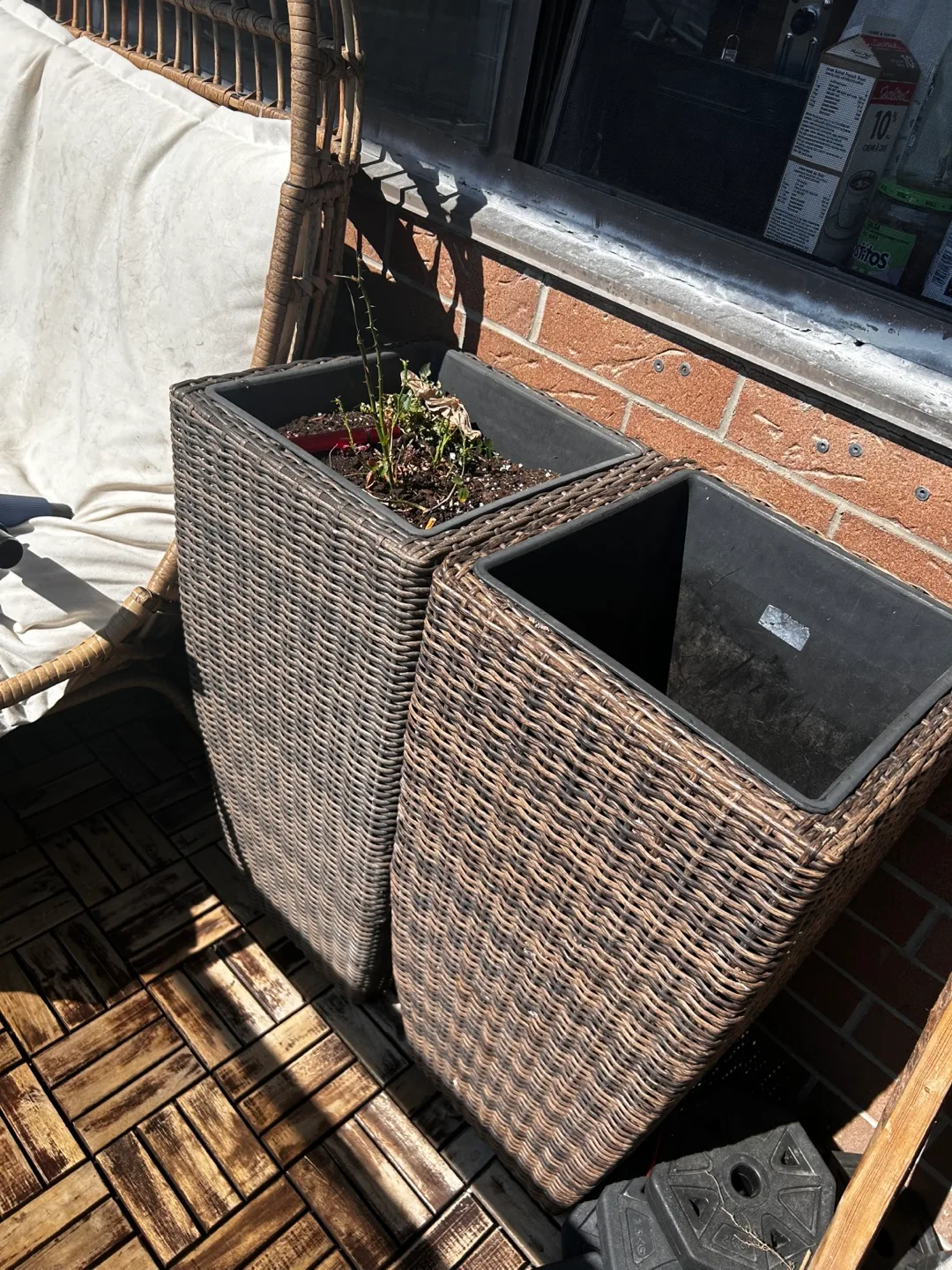 Wicker Patio couch  and planters thumbnail