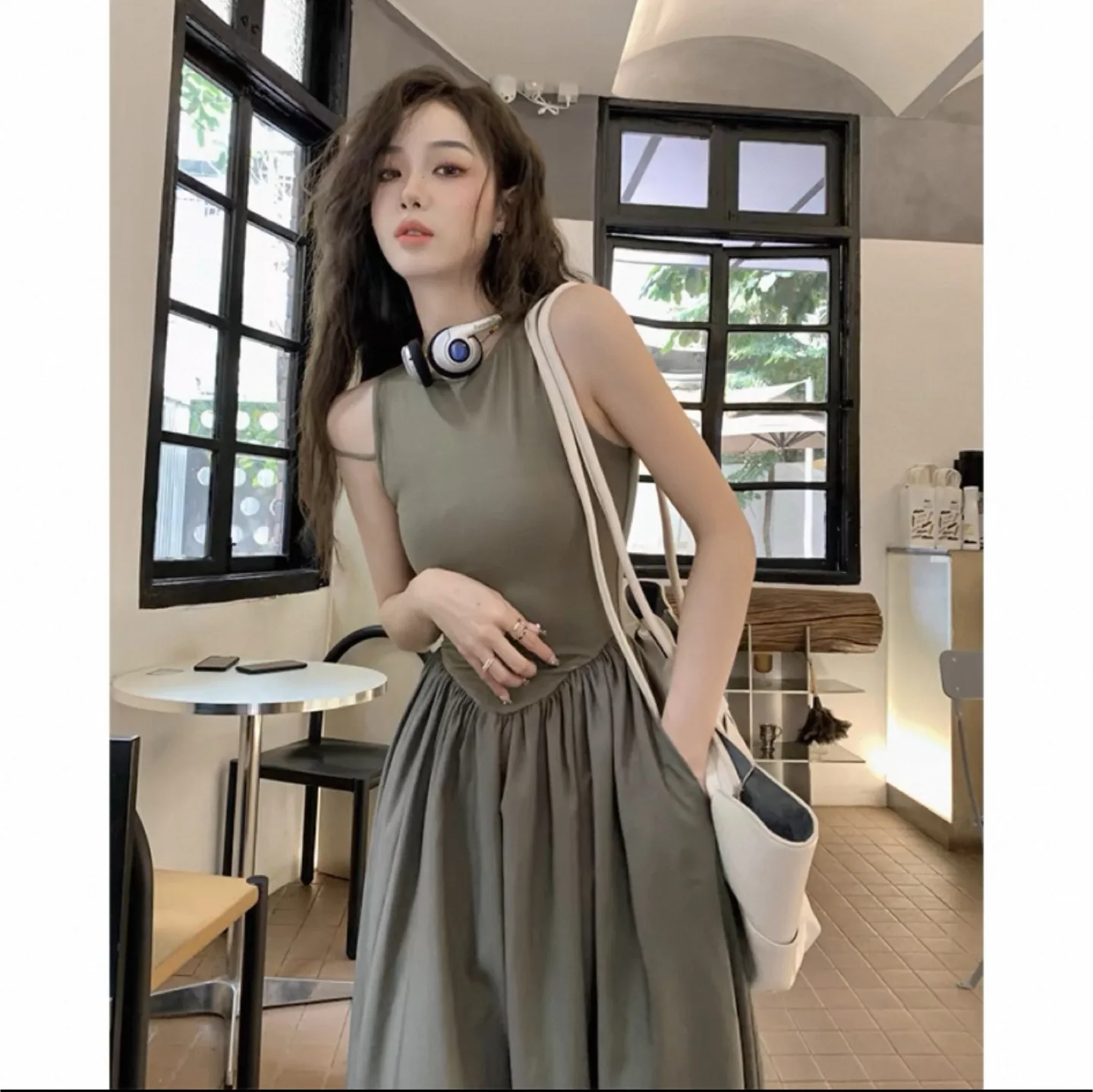 Olive Green Sleeveless Dress - S M and L thumbnail