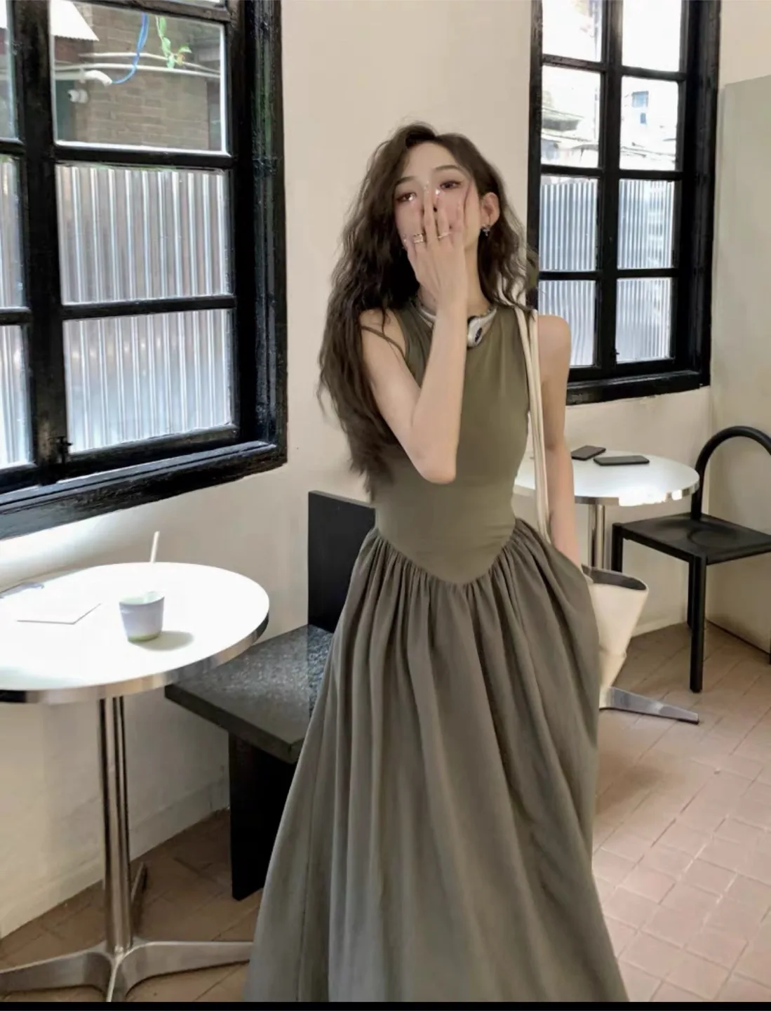 Olive Green Sleeveless Dress - S M and L image indicator(2)