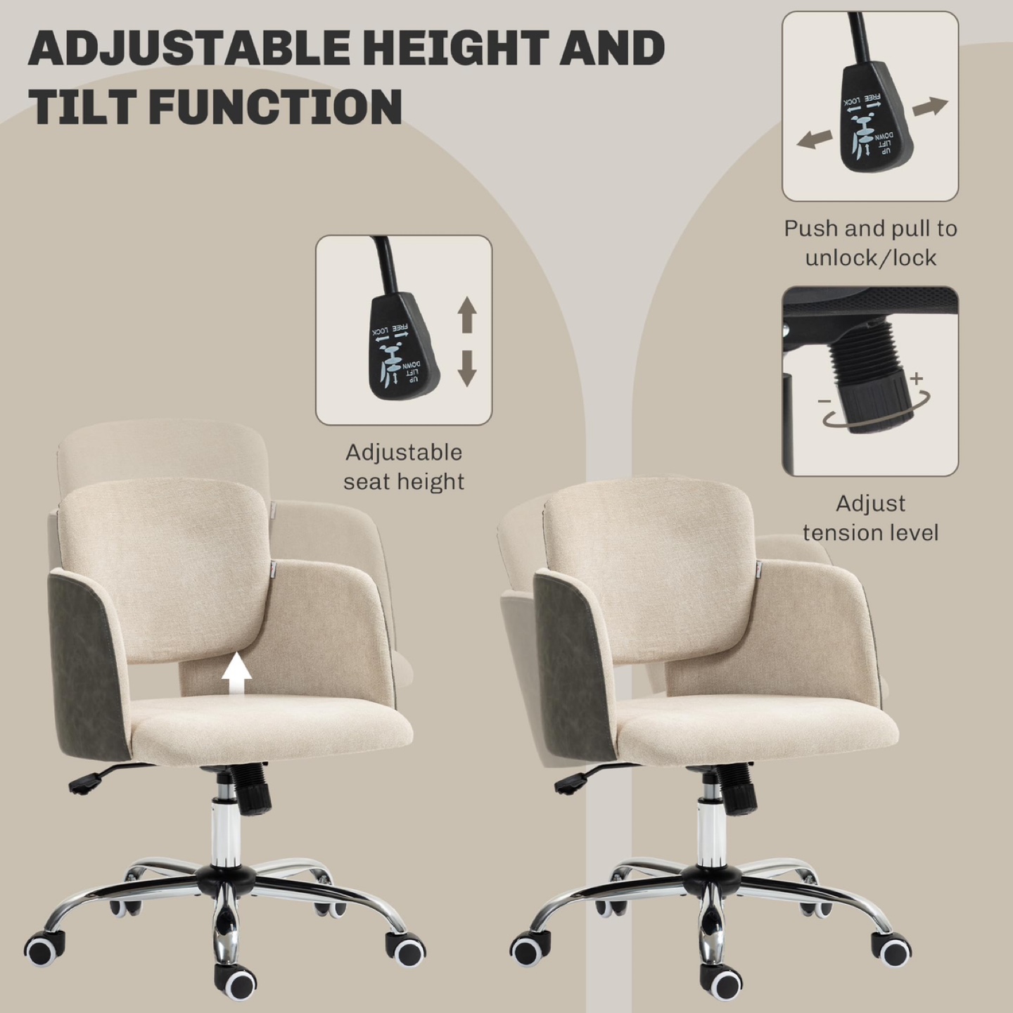 HOMCOM Fabric Office Chair, Height Adjustable Small Desk Chair - photo 4
