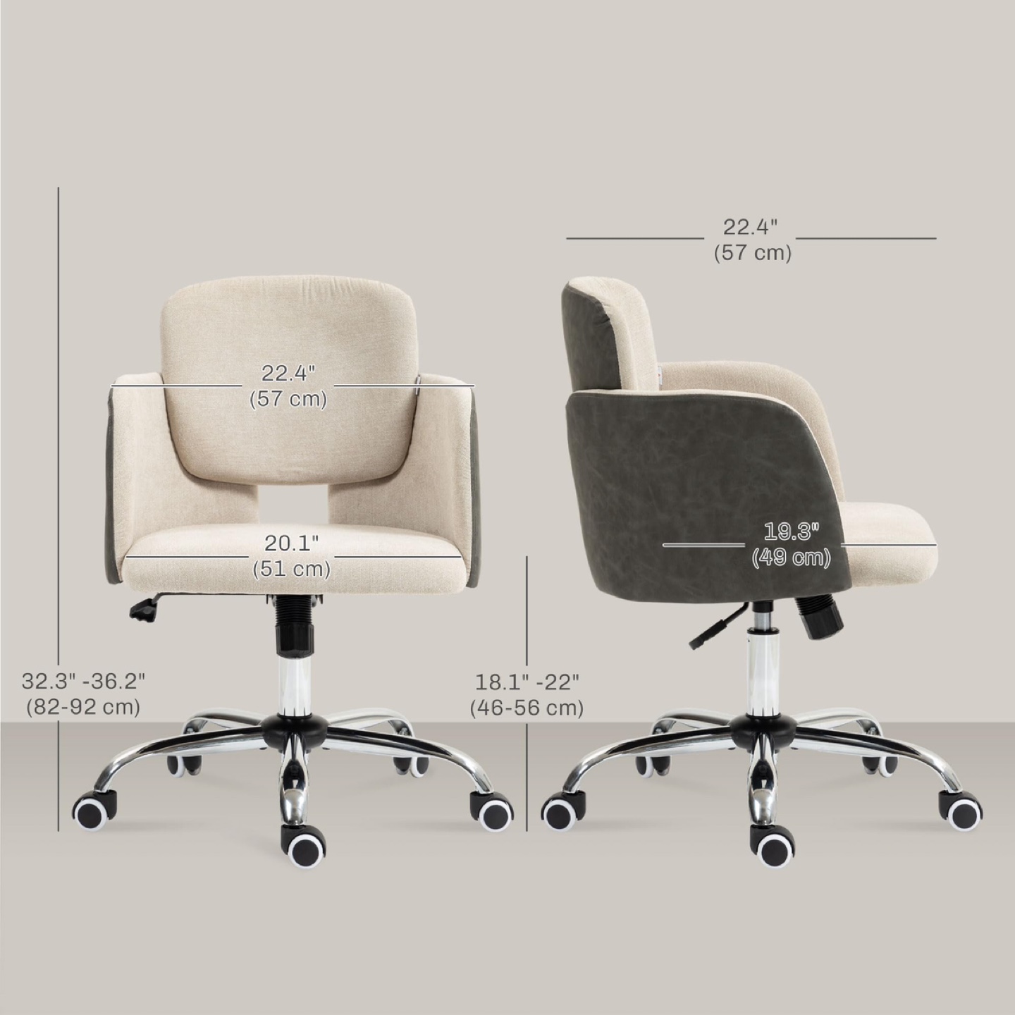 HOMCOM Fabric Office Chair, Height Adjustable Small Desk Chair - photo 3