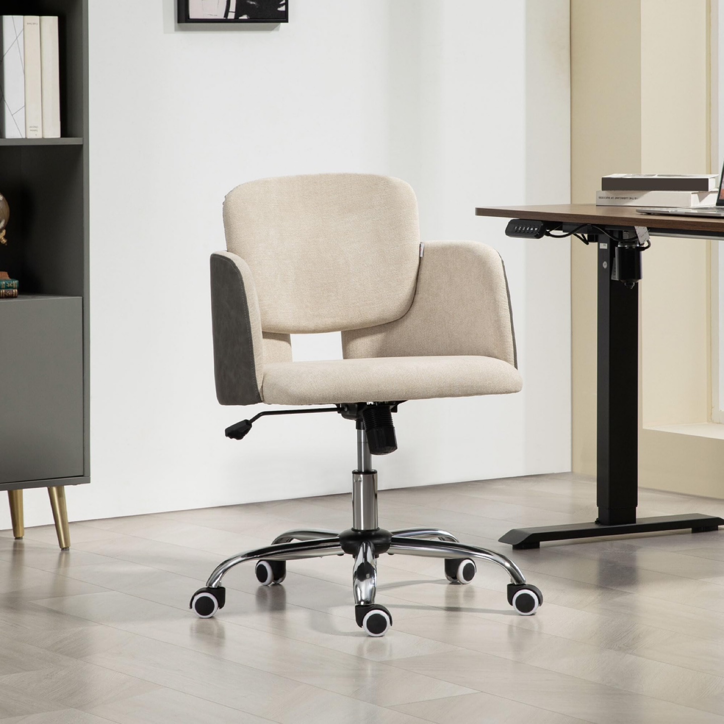 HOMCOM Fabric Office Chair, Height Adjustable Small Desk Chair - photo 2