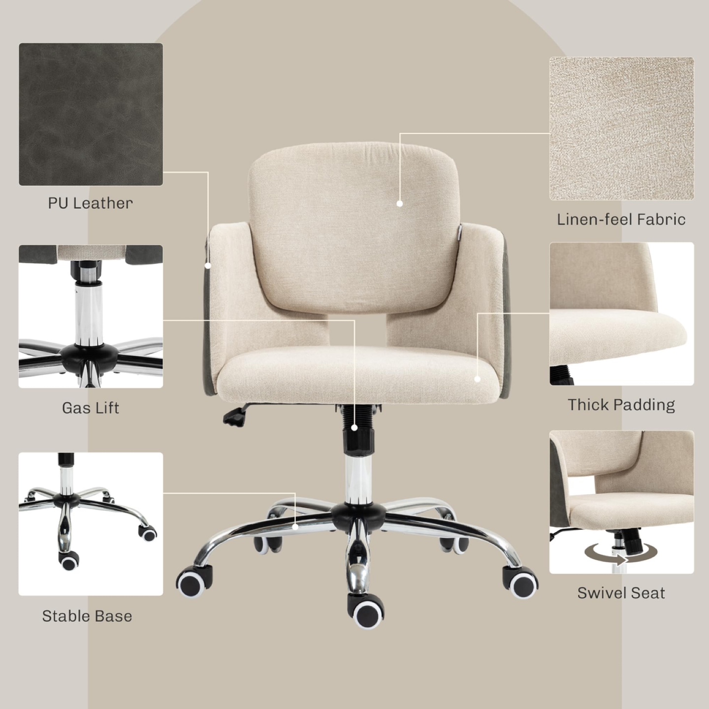 HOMCOM Fabric Office Chair, Height Adjustable Small Desk Chair - photo 5