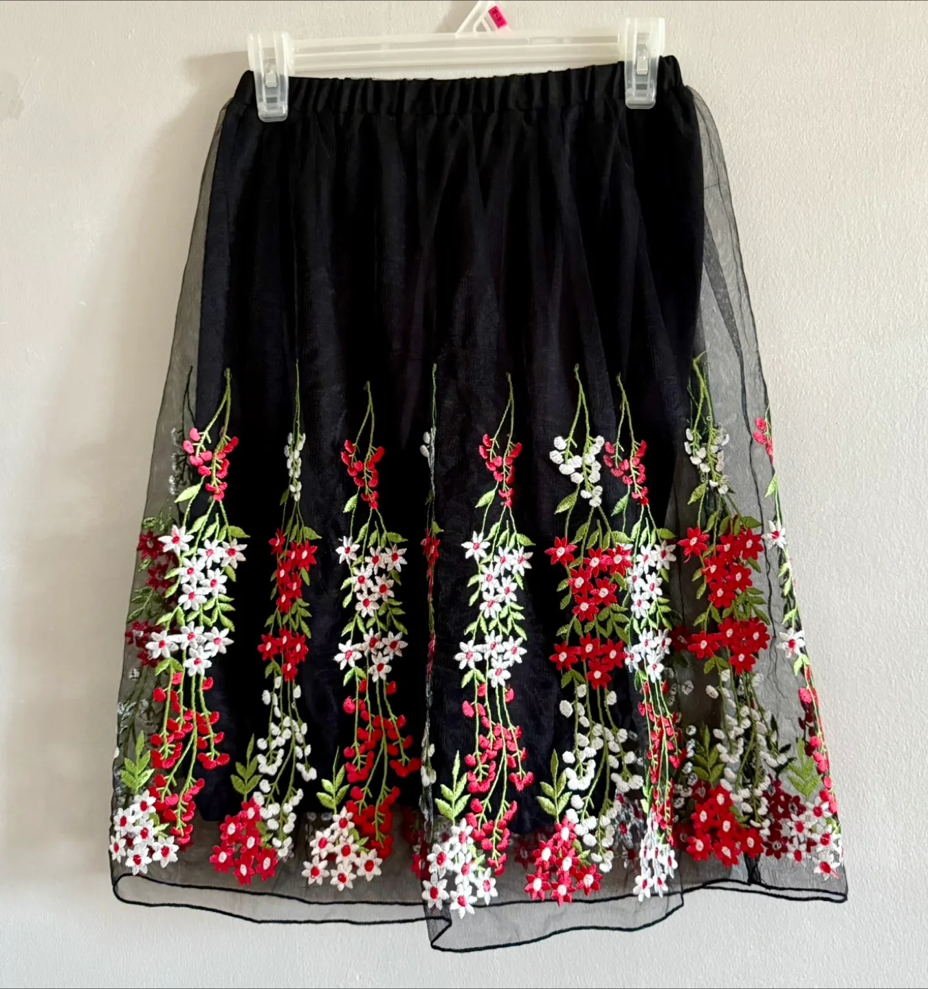 Black Floral Embroidered  Skirt thumbnail