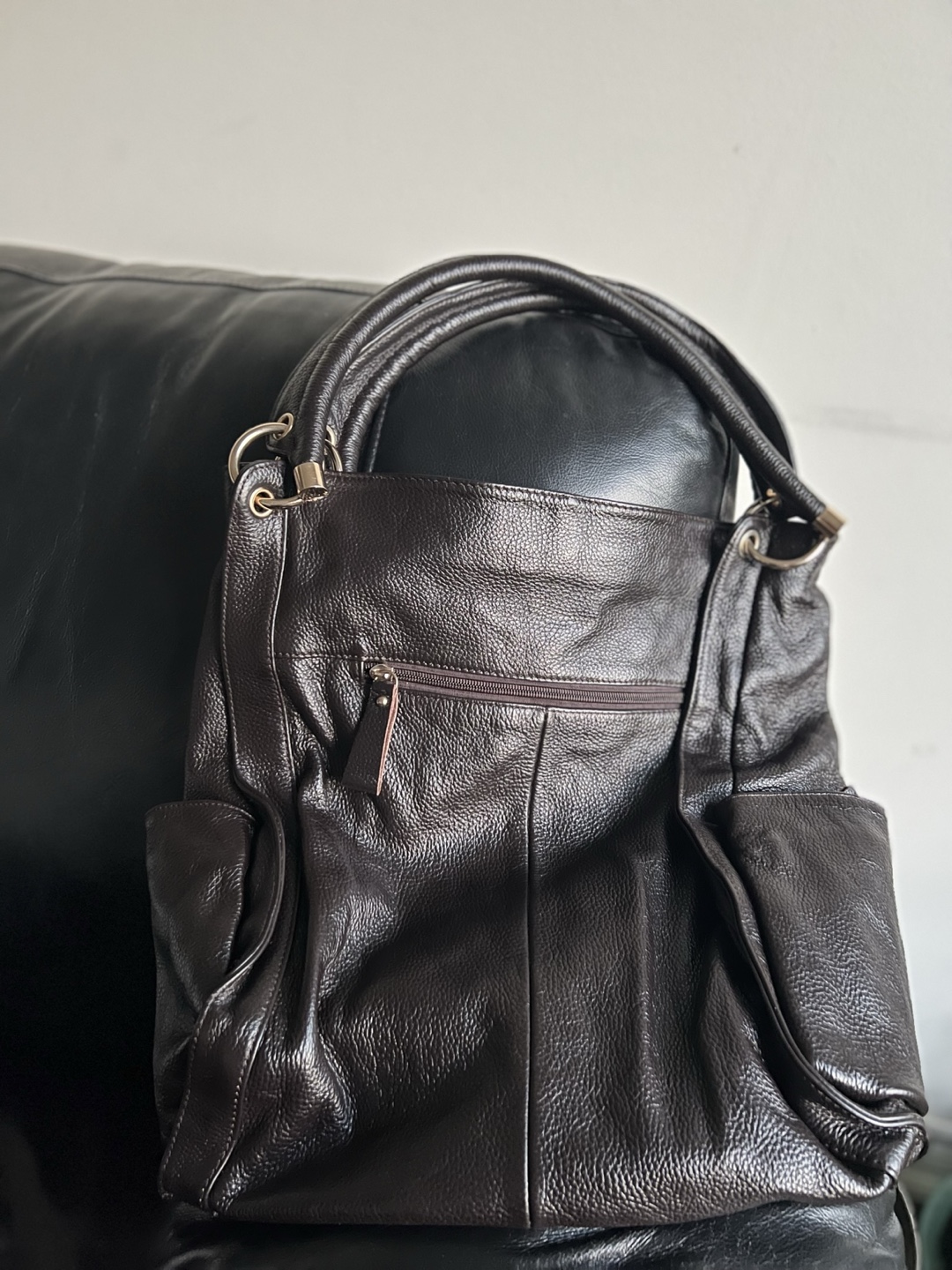 Vintage Leather Hobo Bag - Dark Brown - photo 2