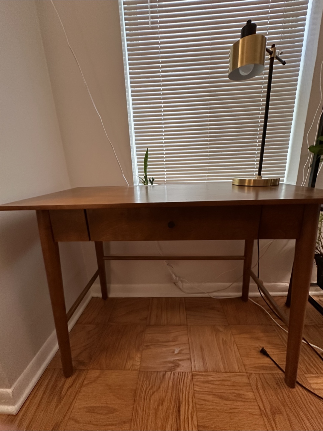 Mid-Century Modern Wood Desk, Brown, 42" Wide